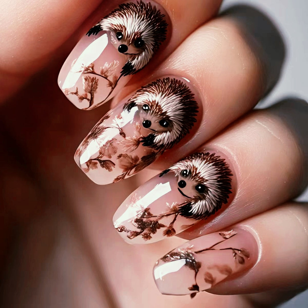 Artificial nails with cute hedgehog design Kalsten