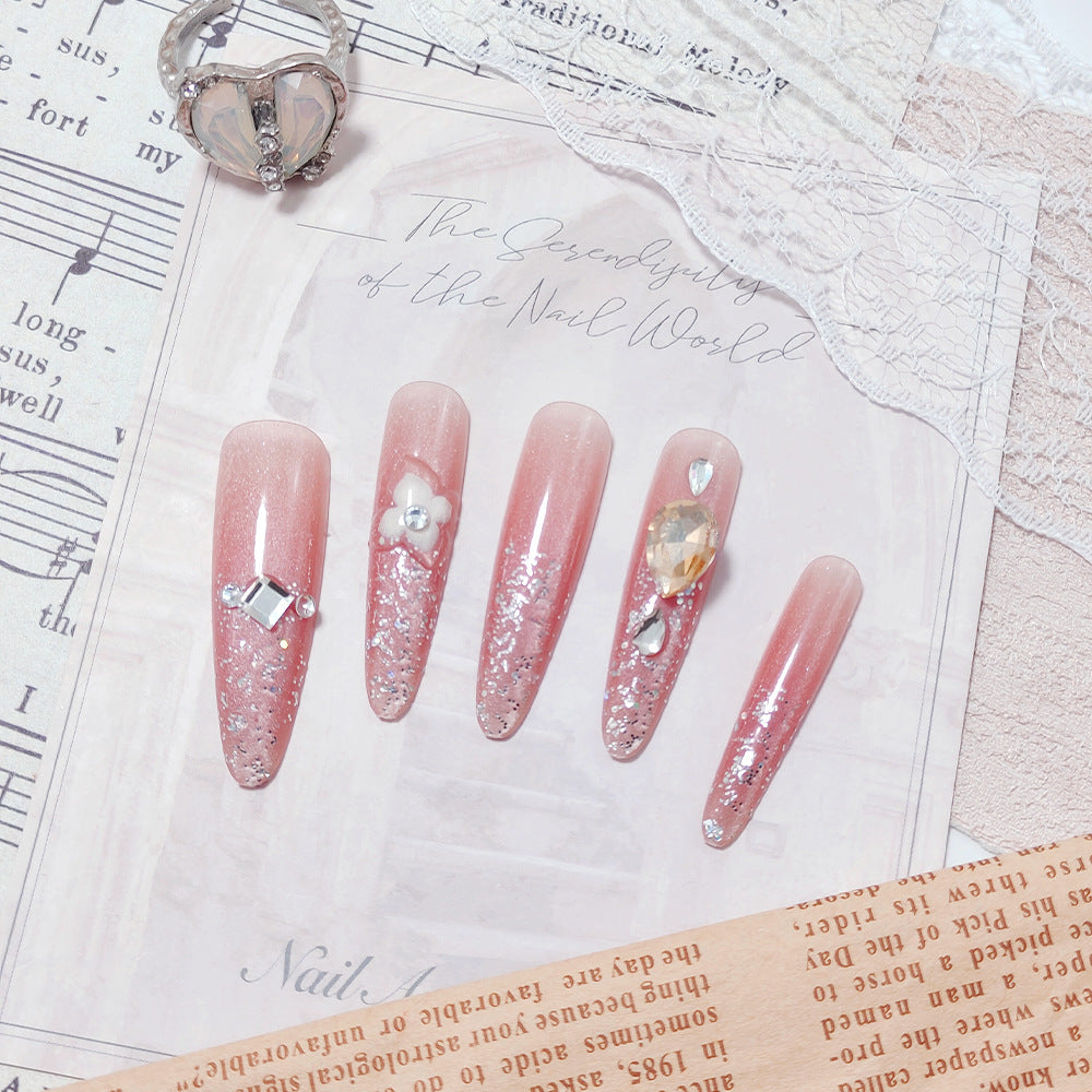 Shiny artificial nails with rhinestones and glitter Kalsten