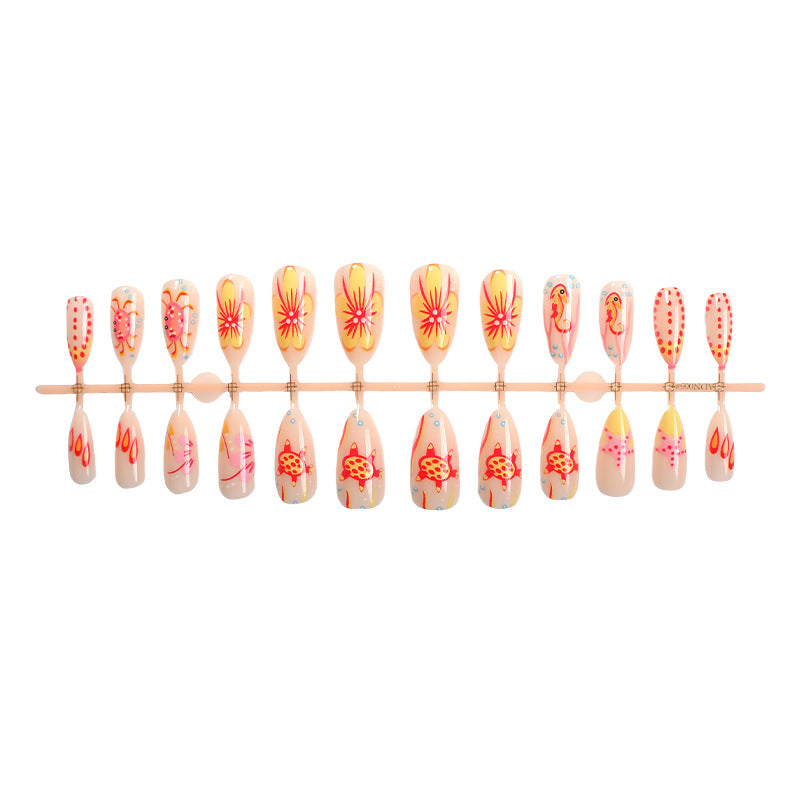 Artistic Press-On Nail Set with Floral and Colorful Designs kalsten
