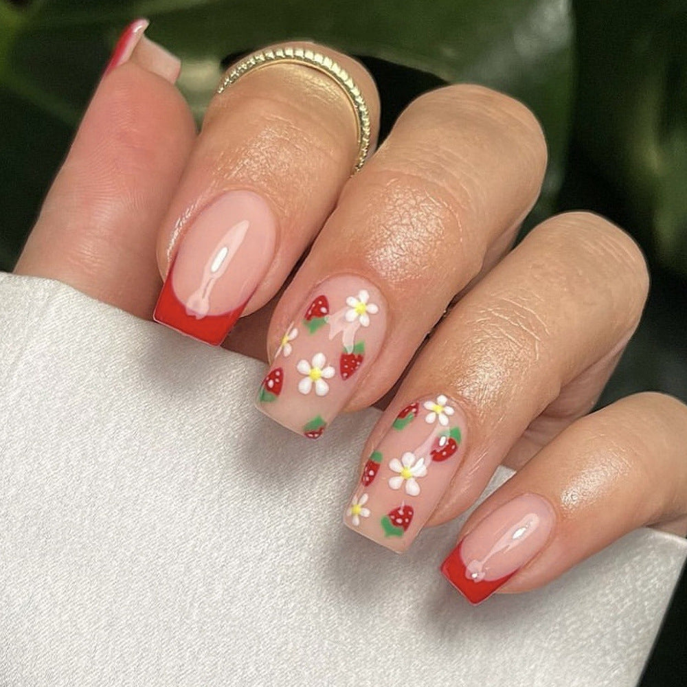 Artistic Strawberry Floral Press-On Nails Kalsten