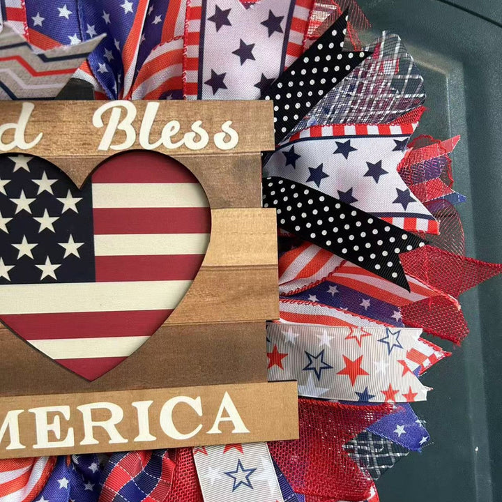 Unisex nan Patriotic Americana Decorative Front Door Wreath with Burlap Mesh Ribbon and Wooden Heart Plaque Kalsten