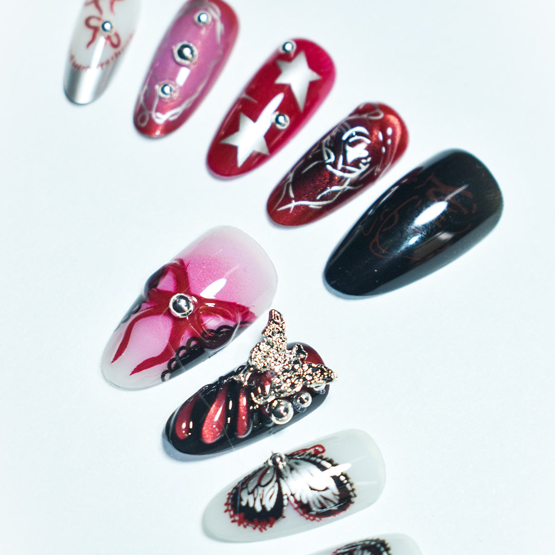 Artistic Press-On Nail Set with Butterfly and Star Details Kalsten