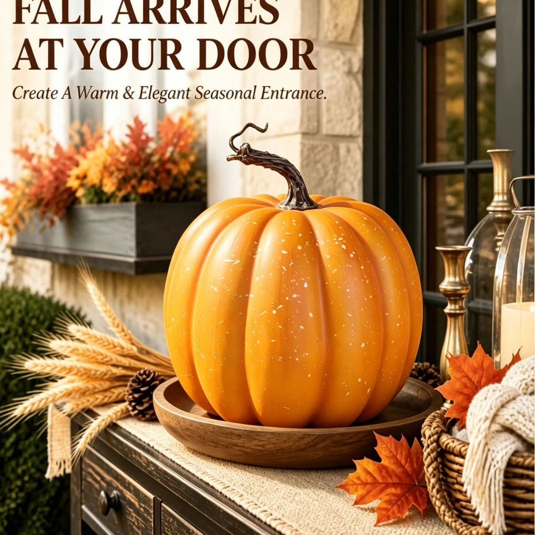 Decorative pumpkin made of foam with realistic texture finish and twisted stem