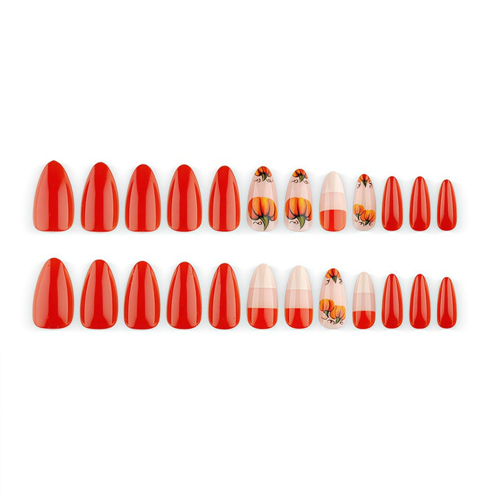 Artificial nails in autumn pumpkin design Kalsten