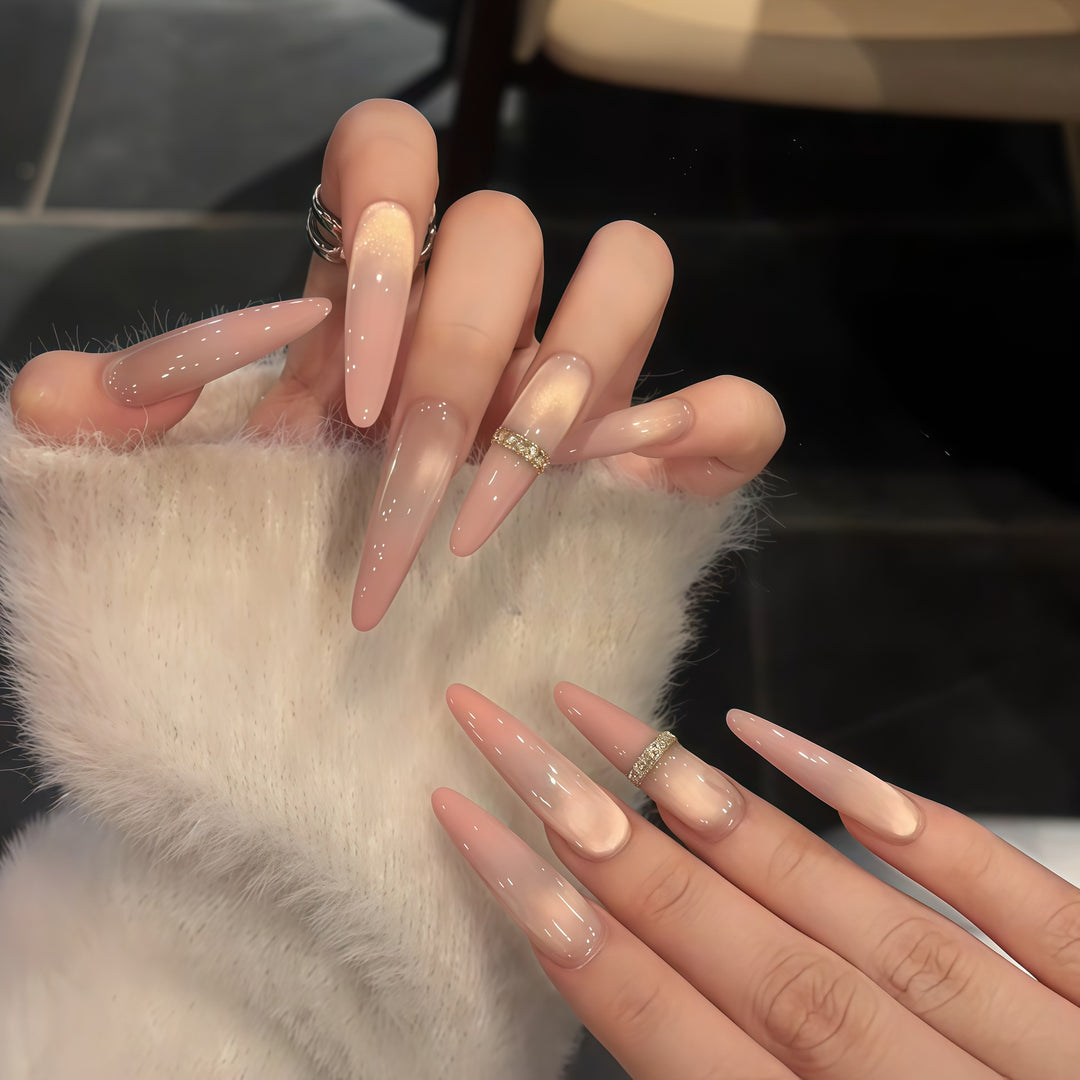 Glamorous artificial nails with elegant glitter and rhinestone application Kalsten