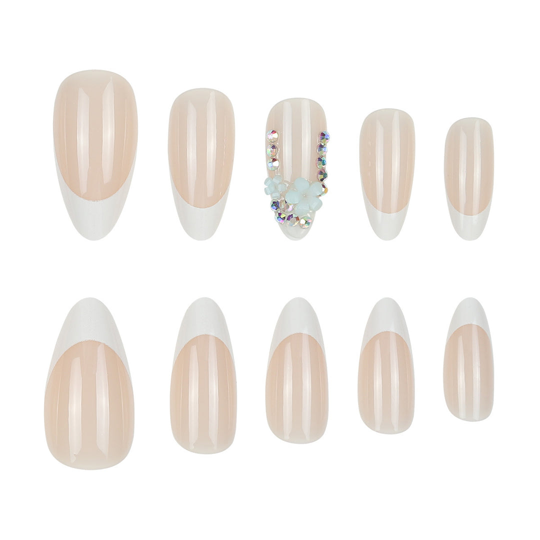 Decorative Stiletto Press-On Nails with Floral Accents Kalsten