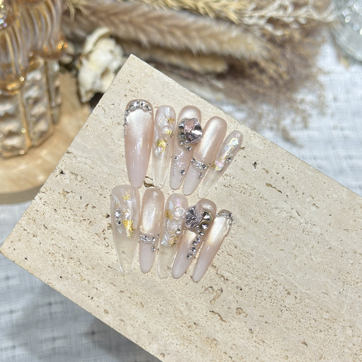 Decorative Stiletto Press-On Nail Art Set with Gemstone Accents Kalsten