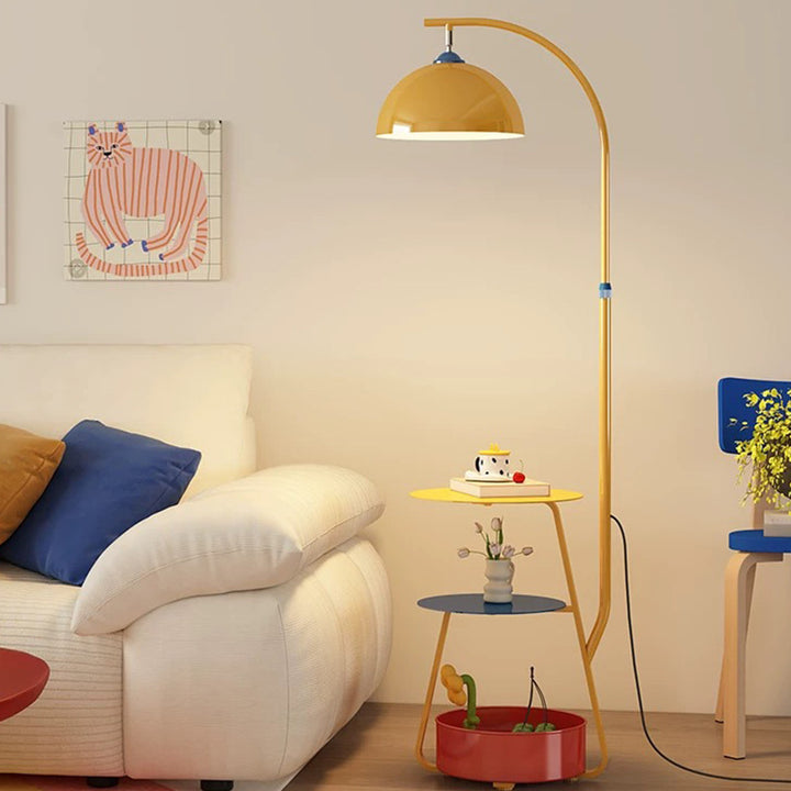 Artistic Arc Floor Lamp with Integrated Side Table