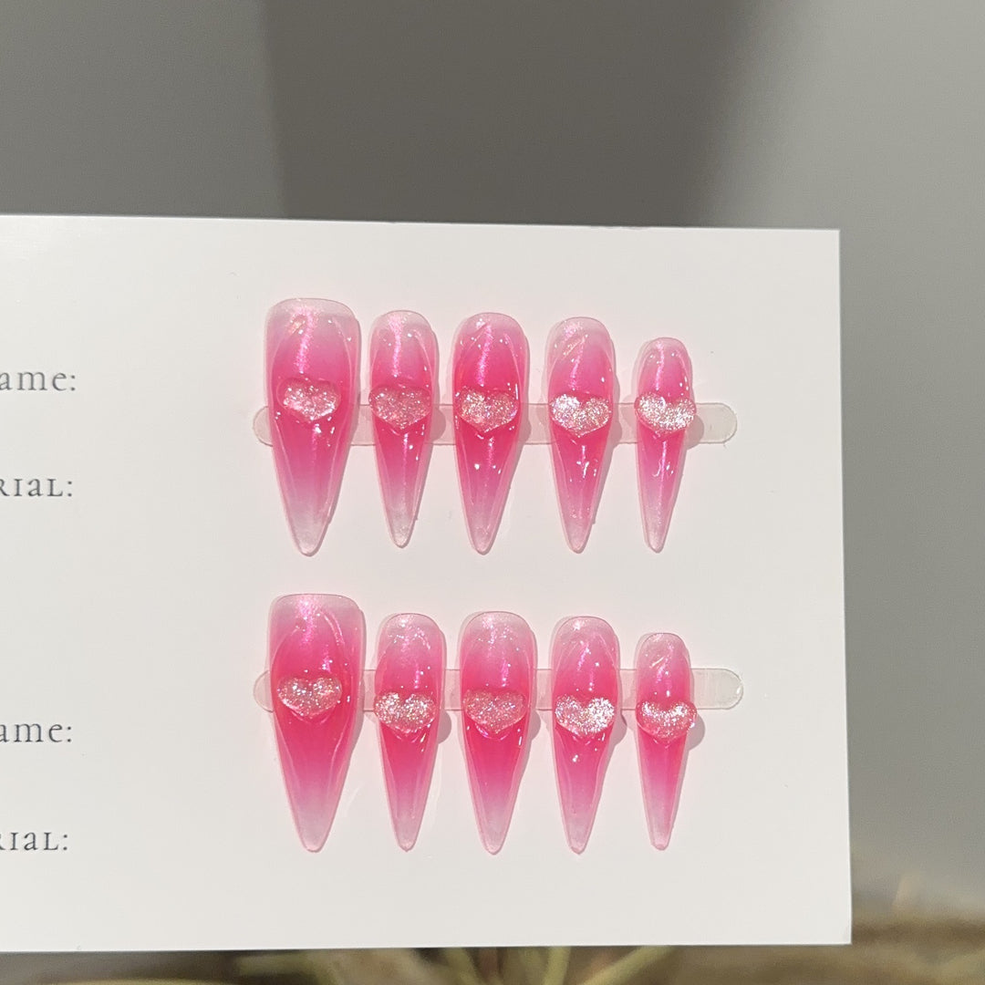 Heart-Embellished Stiletto Press-On Nails