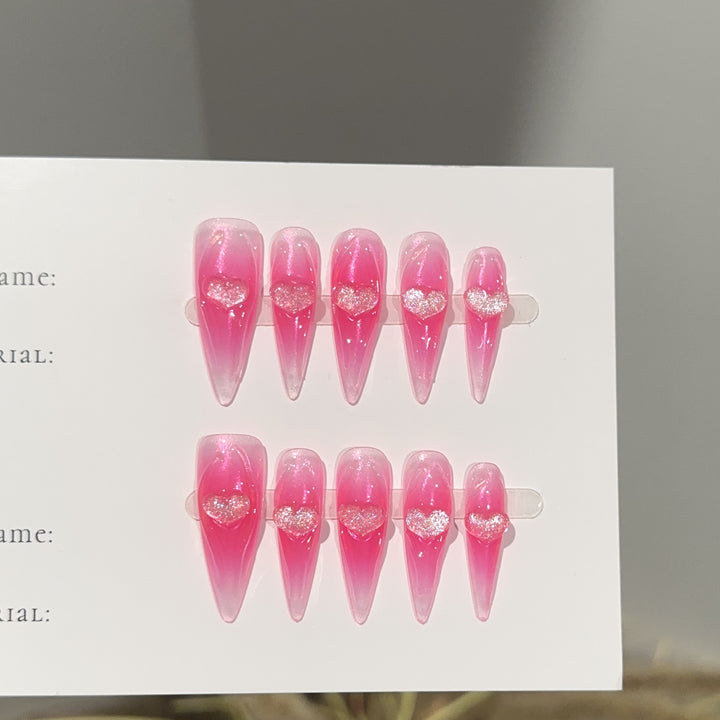 Heart-Embellished Stiletto Press-On Nails