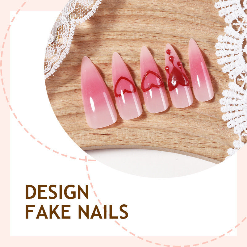 Artificial Nail Set with Romantic Heart Design and Delicate Ombre Effect Kalsten