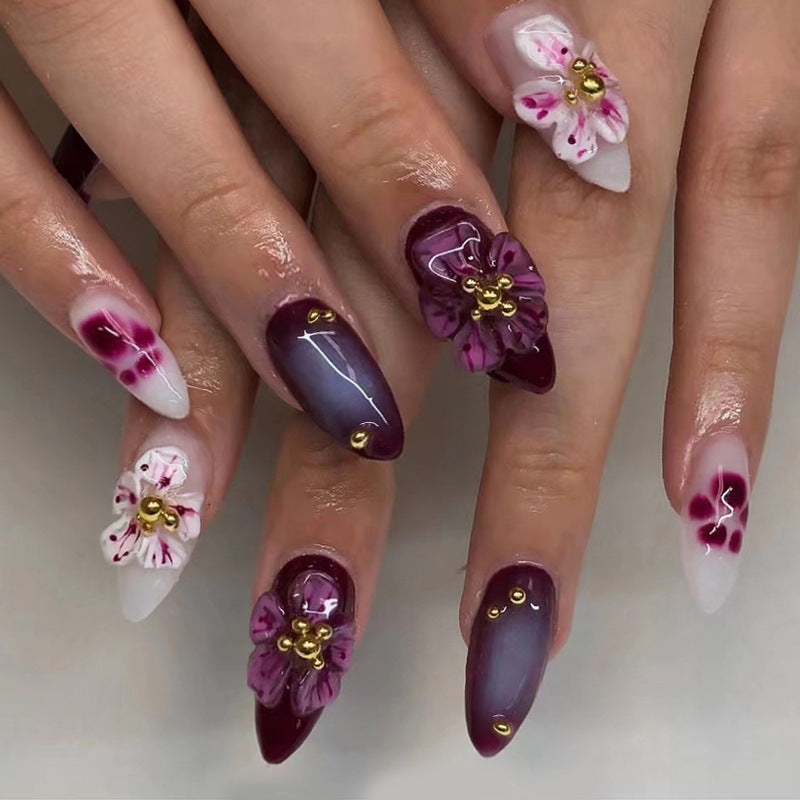 Floral Embellished Stiletto Nail Art Kalsten