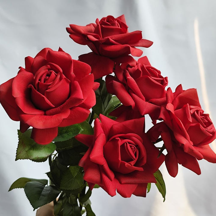 Lifelike Artificial Rose Stem with Green Foliage