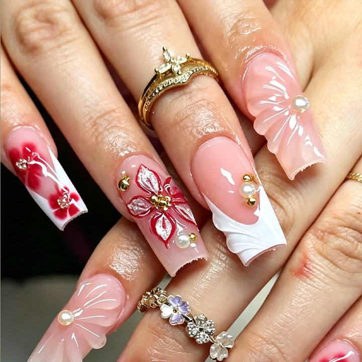 Floral Patterned Press-On Nail Tips Set Kalsten