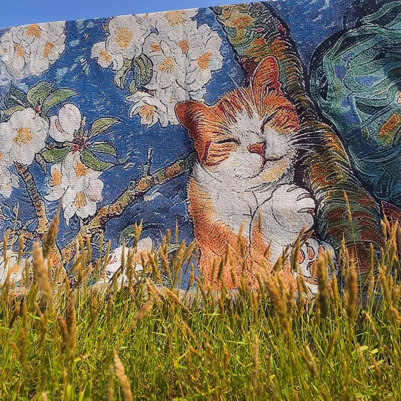 Artistic Cat-Themed Tapestry Throw Blanket
