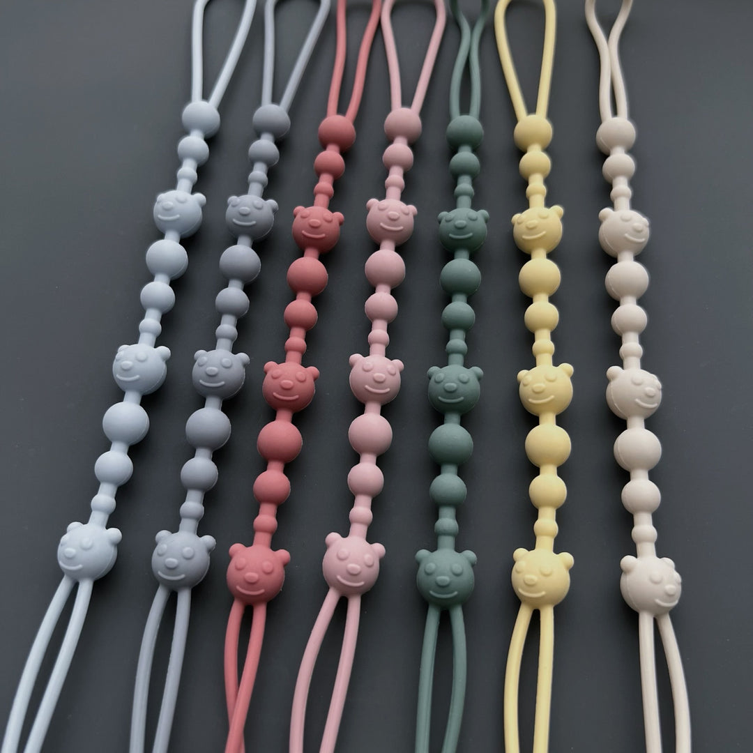 Baby Silicone Bead Teething Pacifier Clip with Wooden Safety Clip