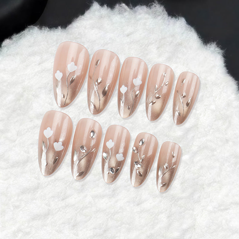 Elegant Stiletto Press-On Nail Art Set with Floral Accents Kalsten