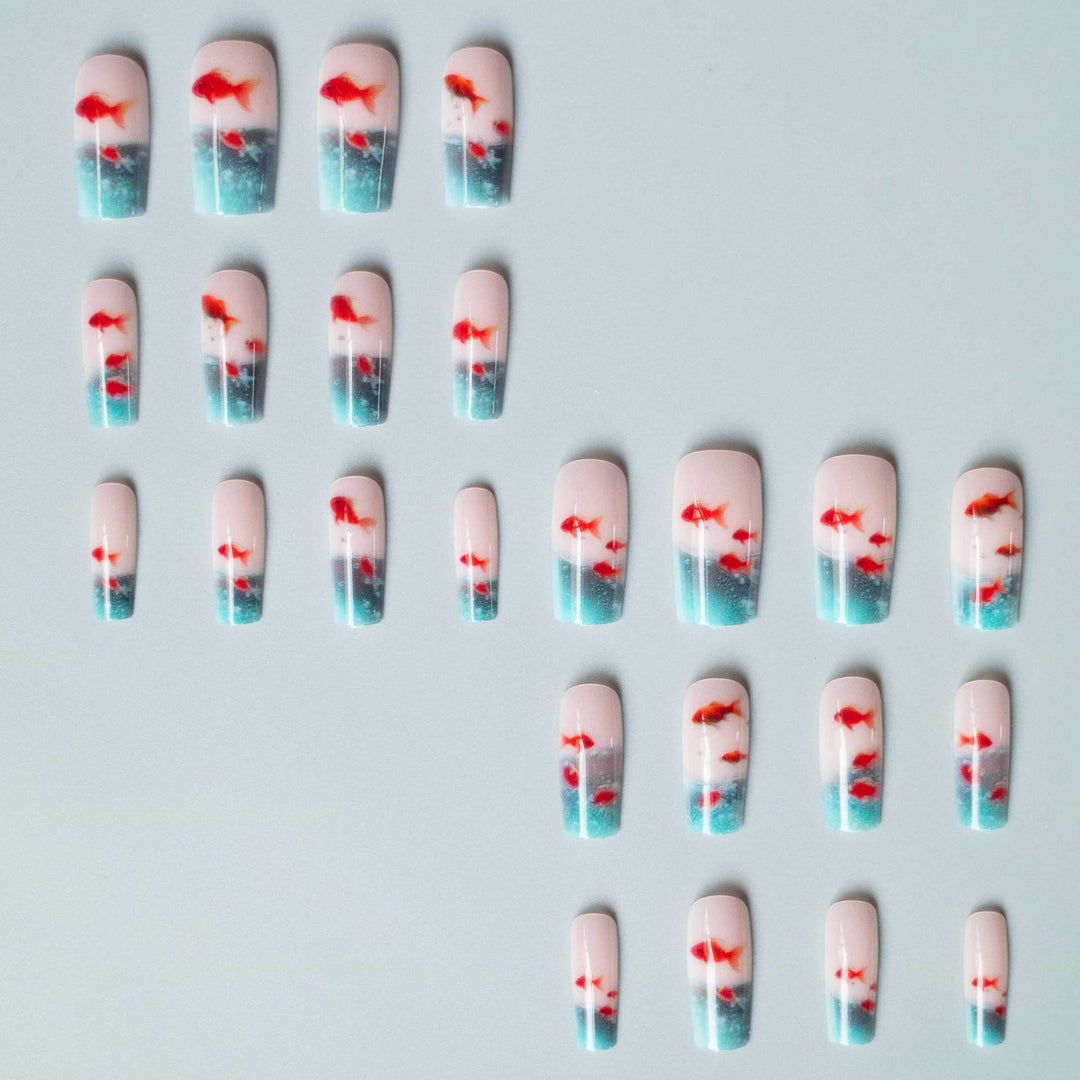 Artistic Aquatic Press-On Nail Set