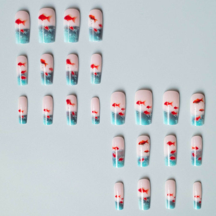 Artistic Aquatic Press-On Nail Set