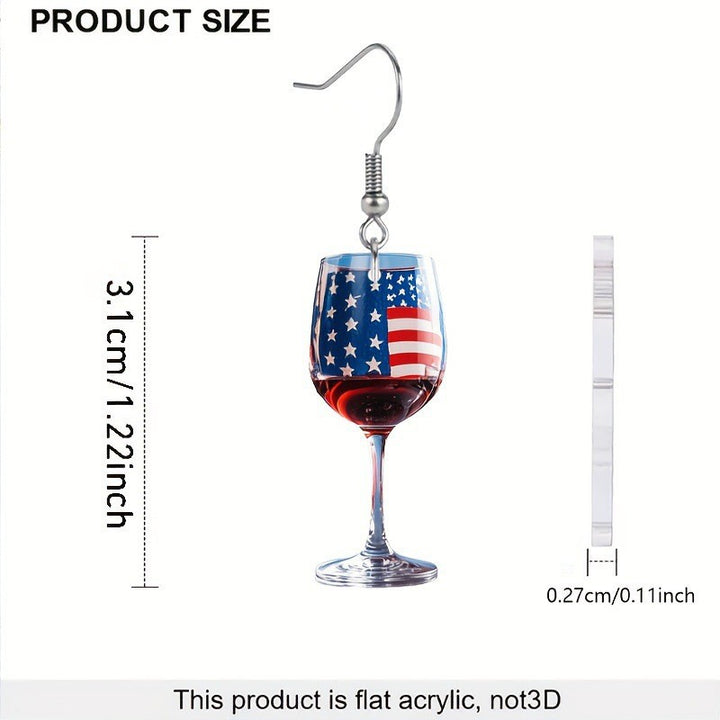 Women's nan novelty wine glass dangle earrings with patriotic American flag enamel Kalsten