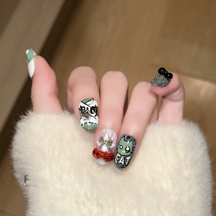 Playful Character Design Press-On Nail Art Set Kalsten