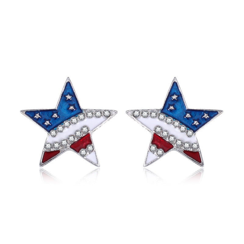 Women's star-shaped enamel earrings with USA flag motif and gold-plated fish Kalsten