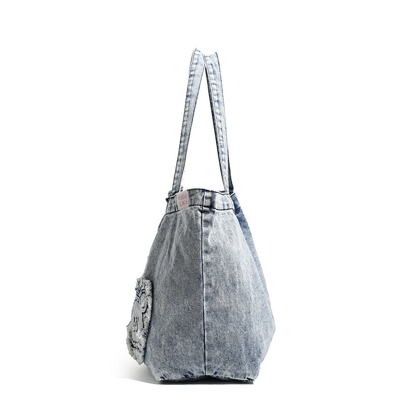 Denim Tote Bag with Embroidered Patch