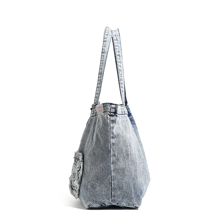 Denim Tote Bag with Embroidered Patch