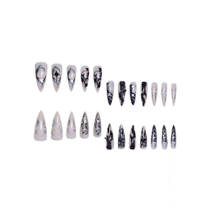 Artistic Stiletto Nail Extensions with Black Detailing Kalsten