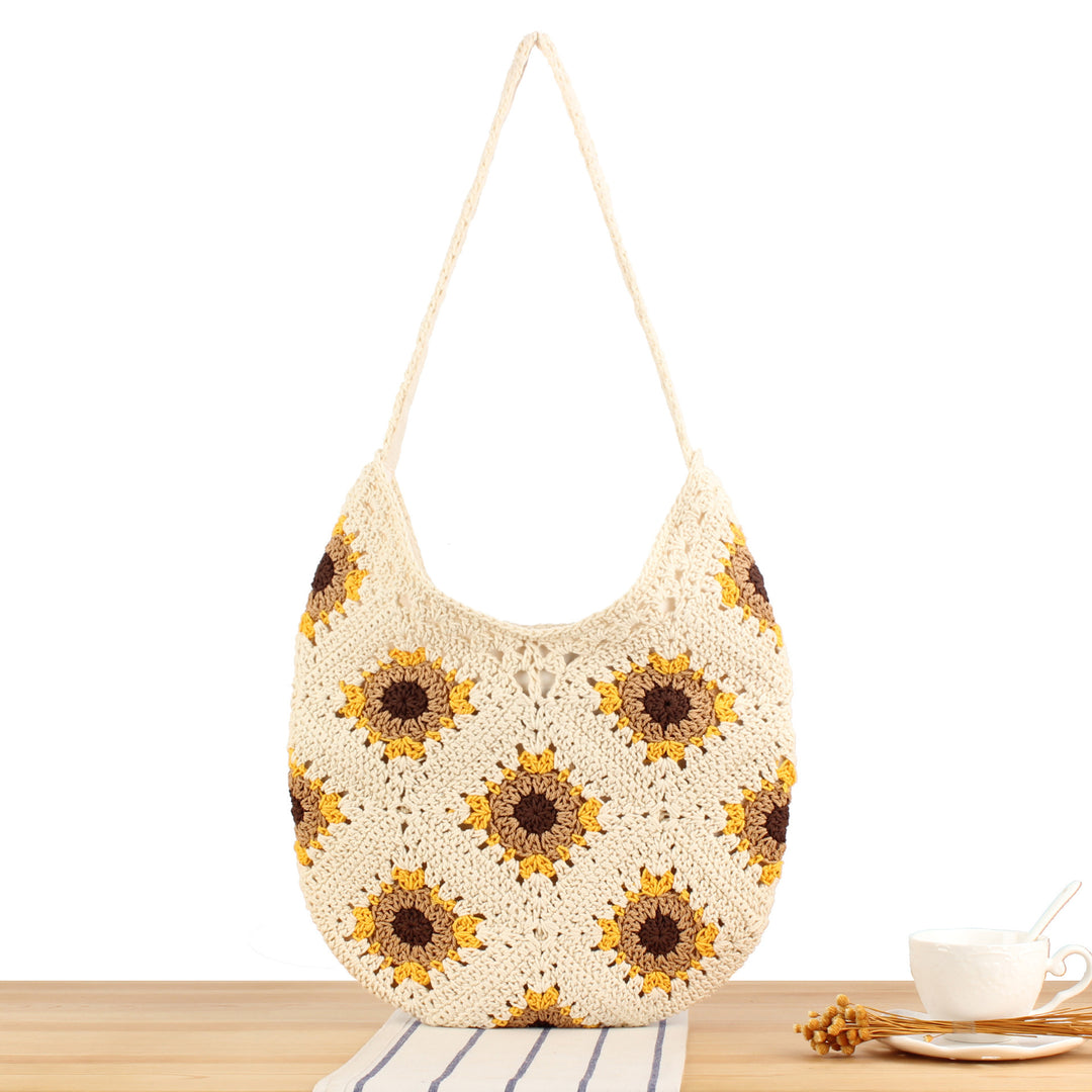 Hand-knotted tote bag with floral crochet motifs Kalsten
