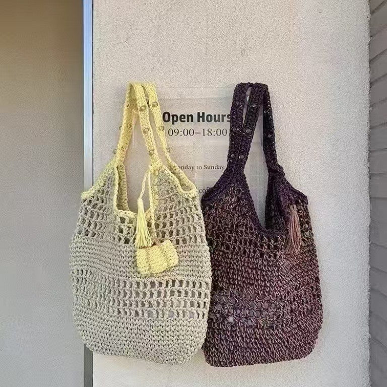 Tote bag made from hand-crocheted yarn with ergonomic shoulder straps Kalsten