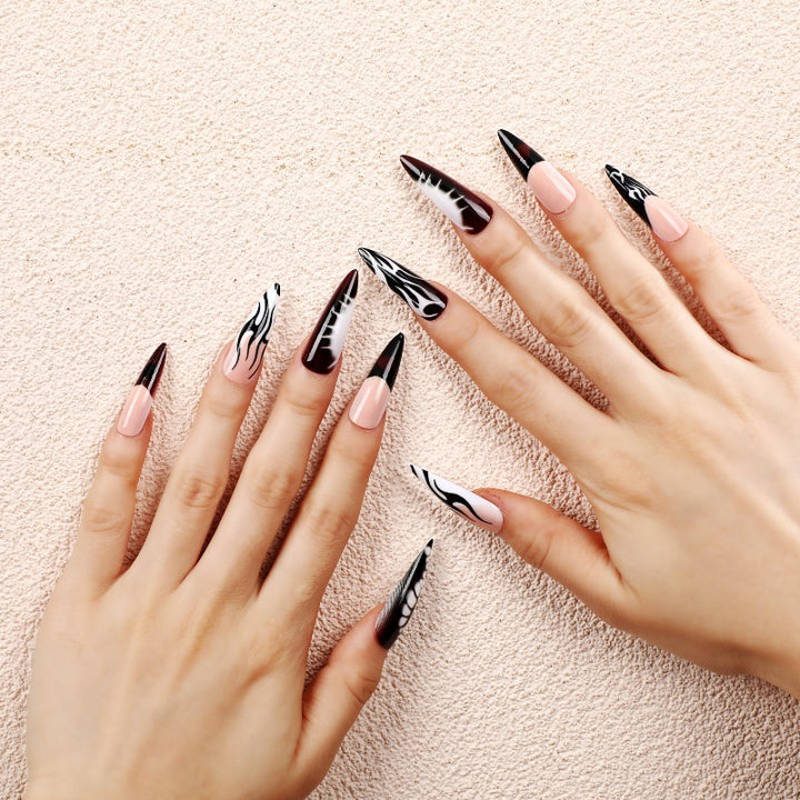 Artificial nails with creative black-and-white pattern Kalsten
