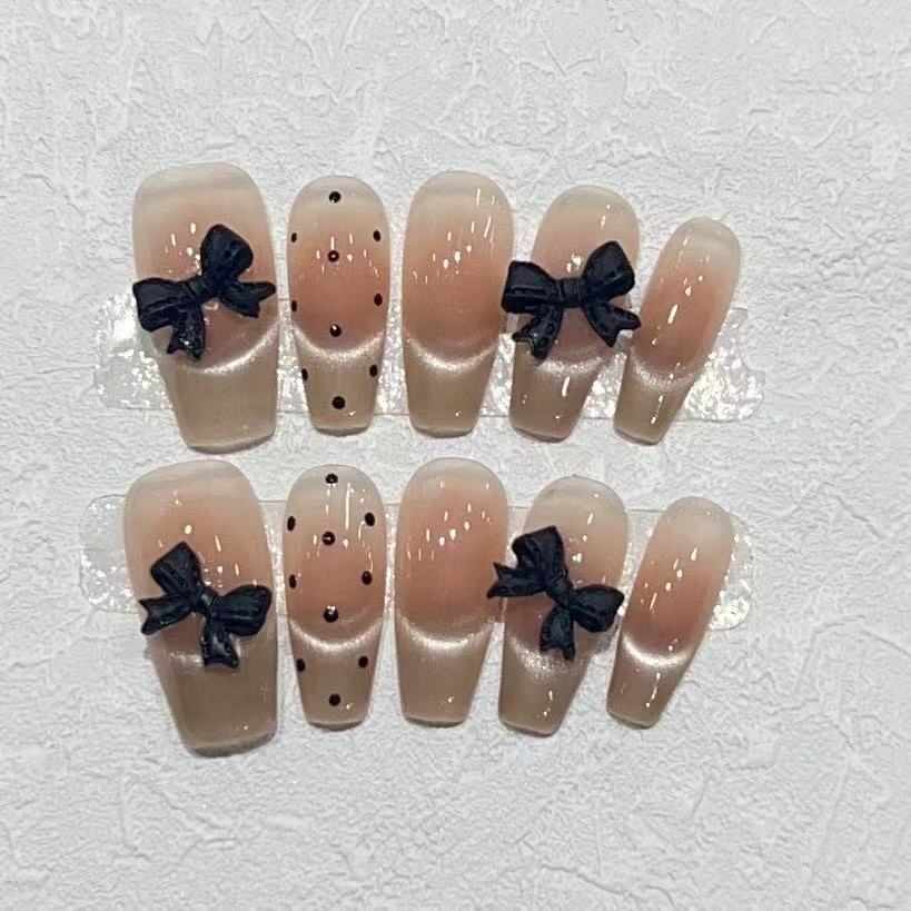 Stylish Long Press-On Nail Set with Bow Accents Kalsten