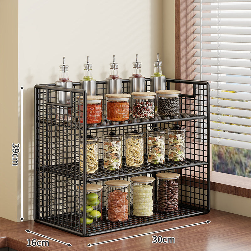 Compact Two-Tier Metal Grid Countertop Spice and Pantry Jar Organizer