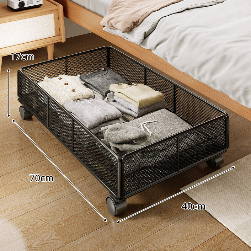 Low-Profile Rectangular Metal Mesh Under-Bed Storage Basket Organizer