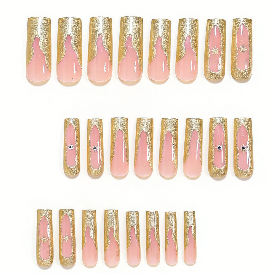 Artistic Long Nail Tips Set with Gold Accents Kalsten