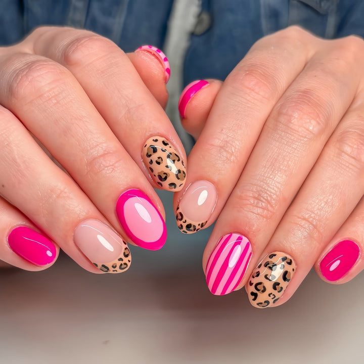 Artificial Nail Set with Stylish Leopard and Stripe Pattern Kalsten