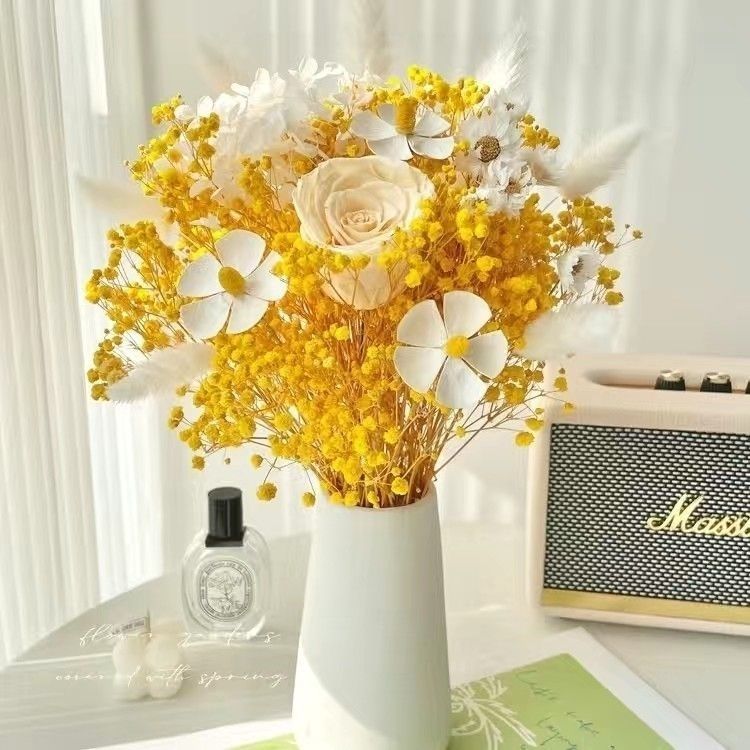 Dried Floral Bouquet with Elegant Yellow Accents