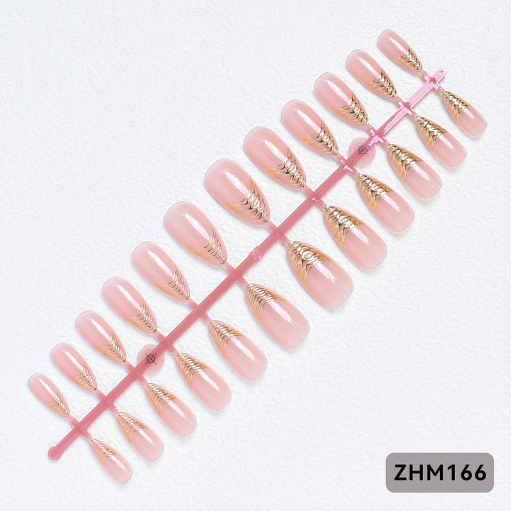 Elegant Press-On Nail Tips with Gold Detailing Kalsten