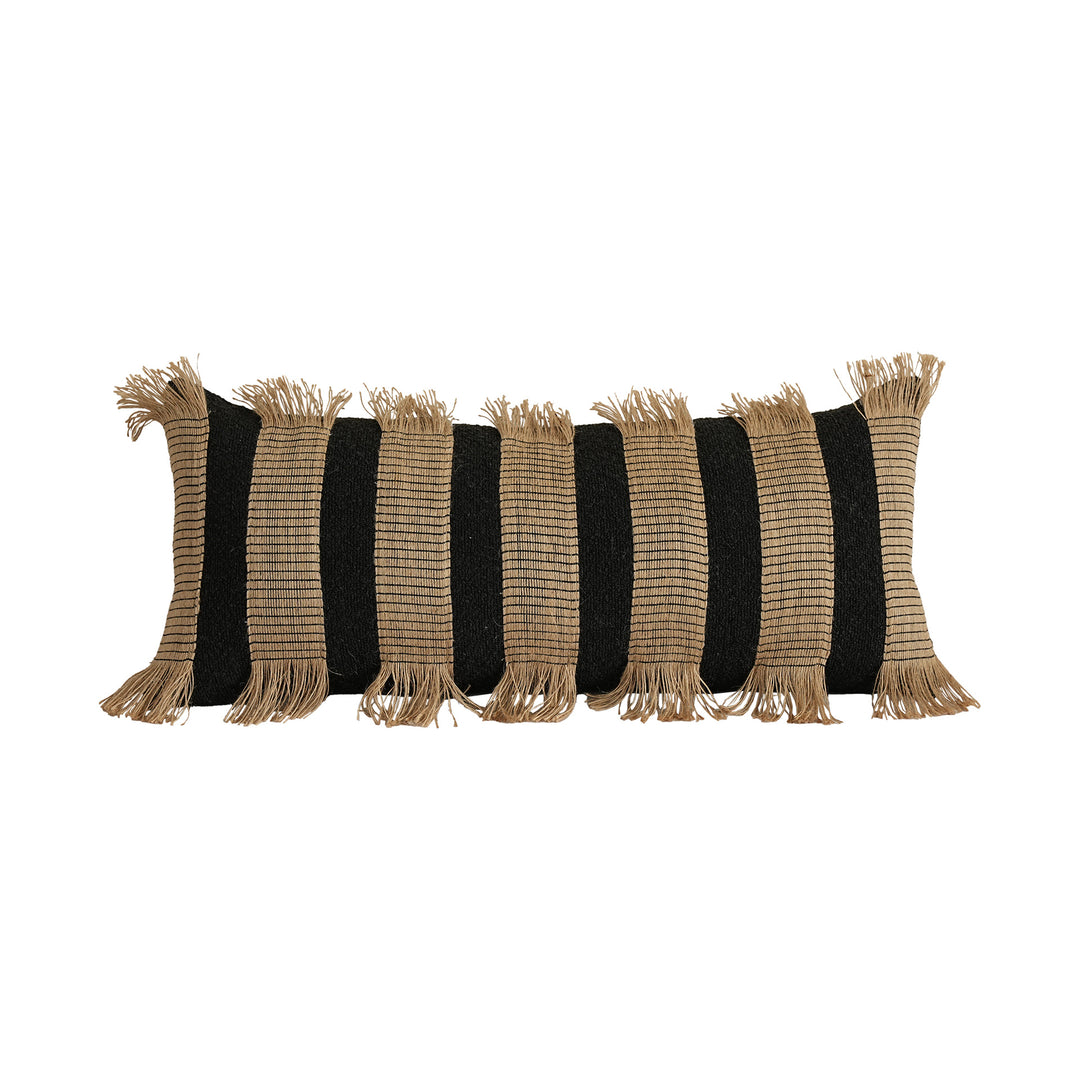 Woven cushion cover with bouclé surface and jute fringes Kalsten