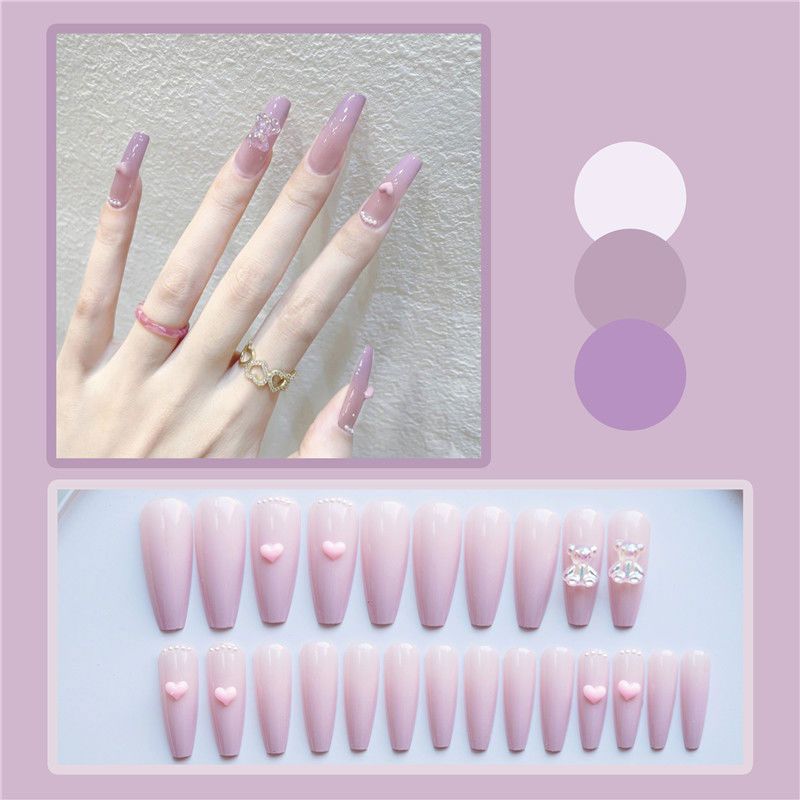 Decorative Press-On Nail Set with Heart and Bow Accents Kalsten