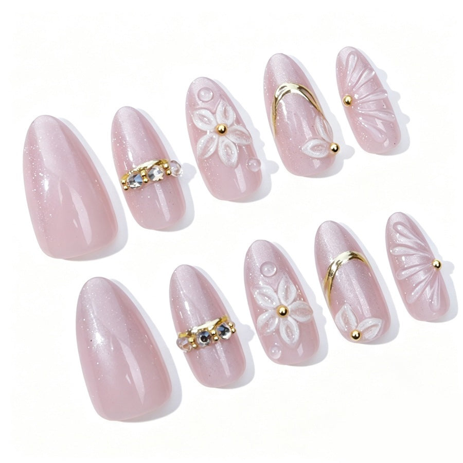 Elegant artificial nail set with floral and glitter elements Kalsten