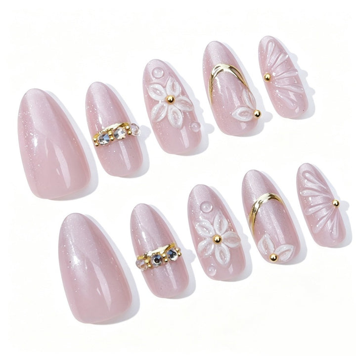 Elegant artificial nail set with floral and glitter elements Kalsten