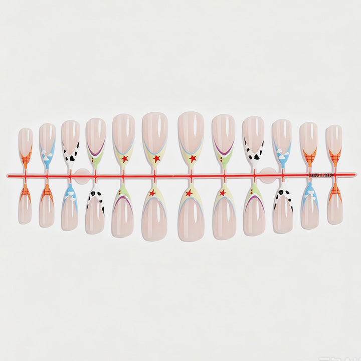 Acrylic nail set with individual designs and various color accents Kalsten