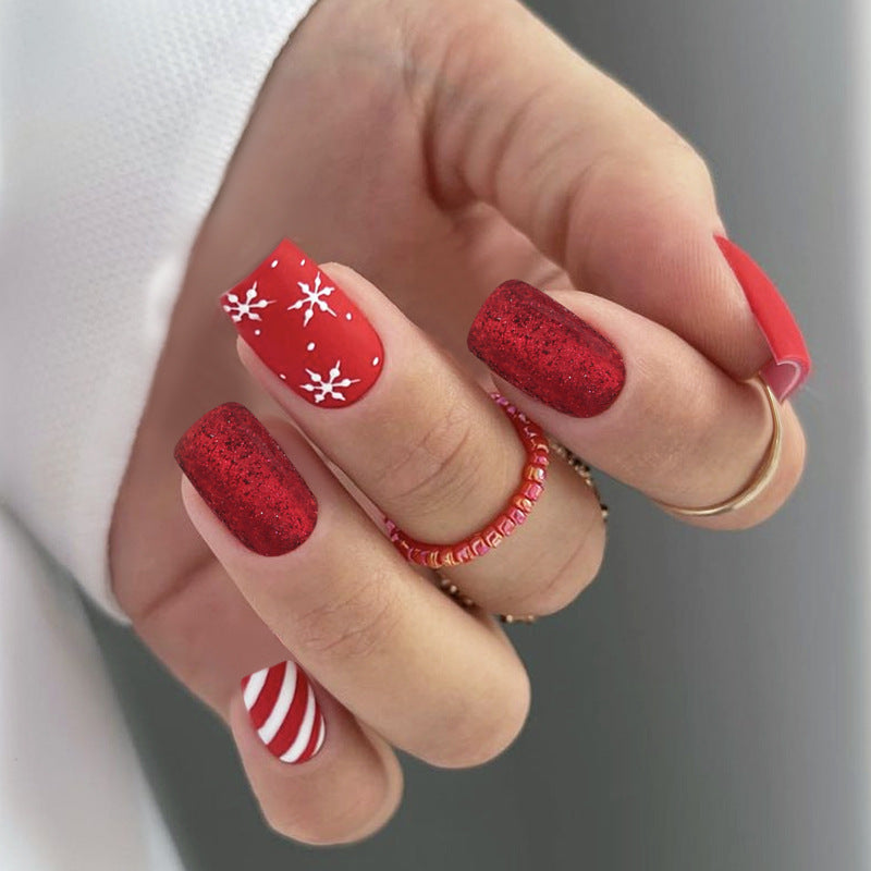 Artificial nail set in festive red with glitter and Christmas motifs Kalsten