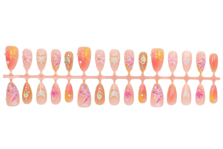 Artificial nail set with elegant floral decorations and glitter details Kalsten