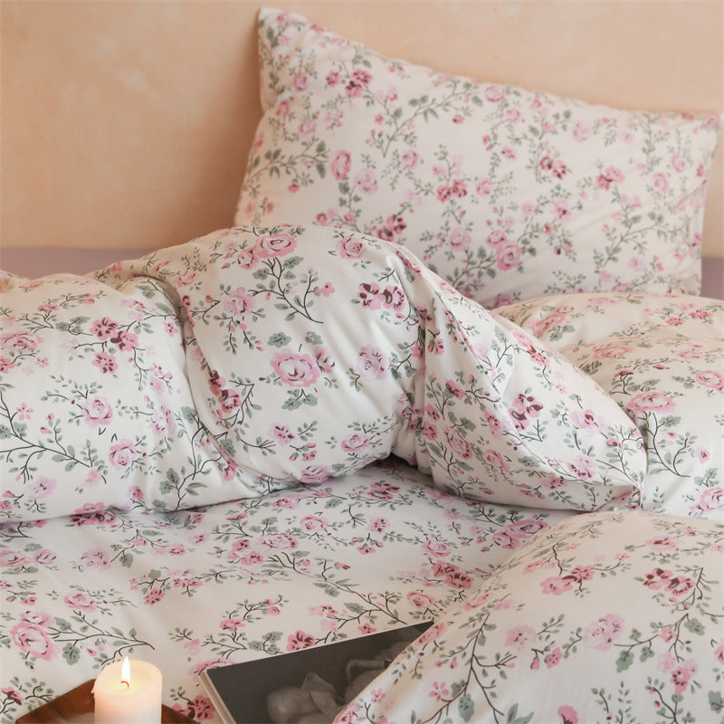 Finest cotton satin bed cover set with delicate floral print and breathable comfort cover