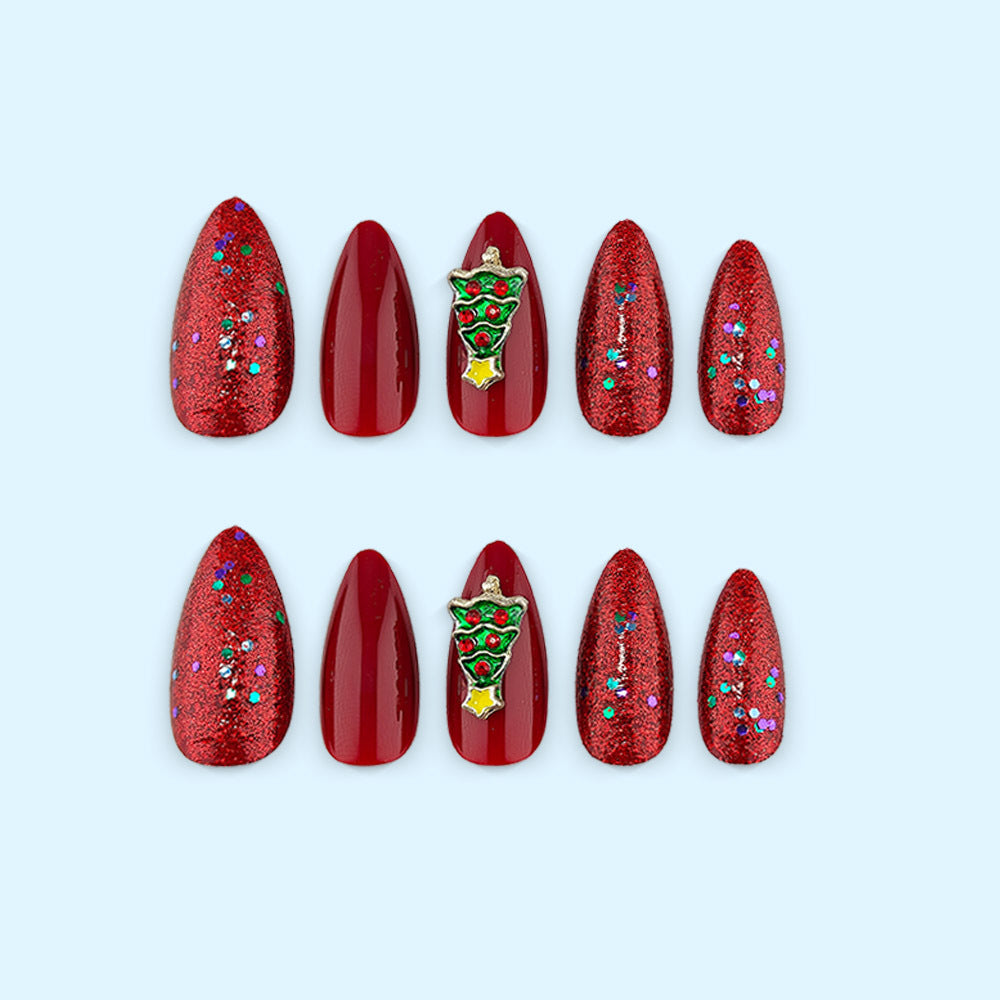 Festive artificial nails with Christmas tree design Kalsten