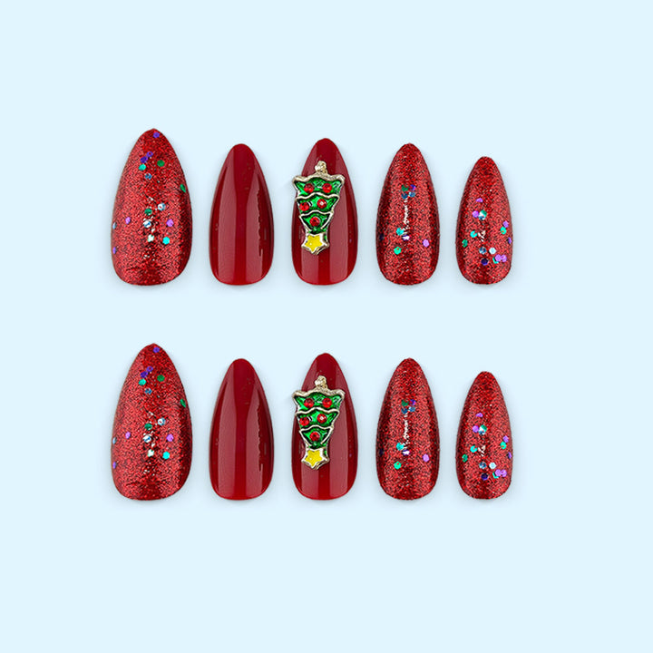 Festive artificial nails with Christmas tree design Kalsten