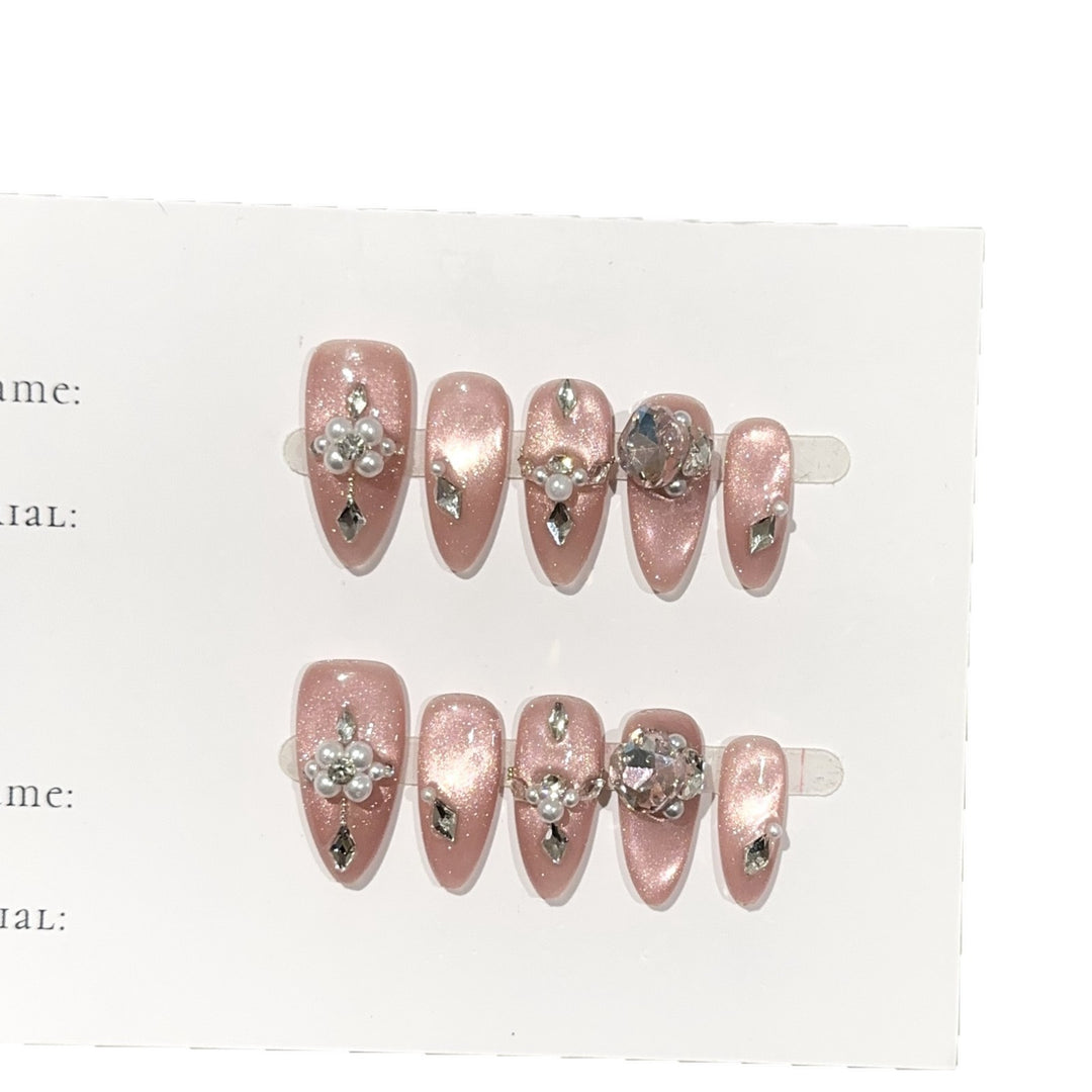 Glamorous Press-On Nail Art Set with Pearl and Stone Accents